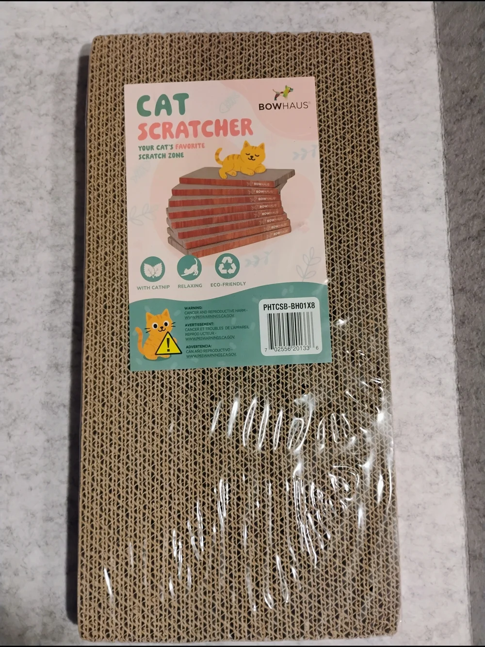 Bowhaus Brown Cat Scratcher — Corrugated Cardboard Scratch Pad with Catnip